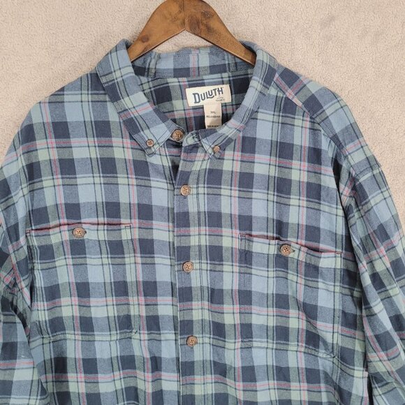 Duluth Trading Co. Mens Relaxed Fit Flannel Shirt 3XL Blue Plaid Long Sleeve - Picture 6 of 7